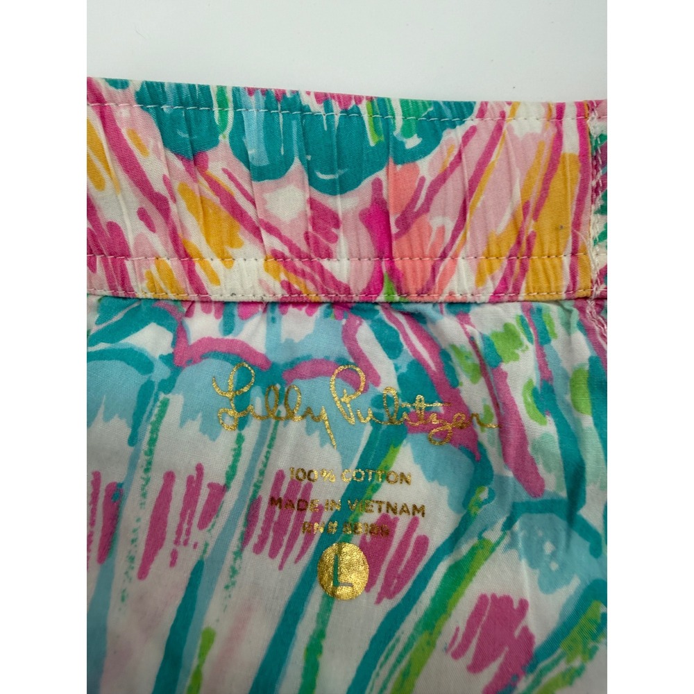 Lilly Pulitzer Pajama Pants Womens Large Pink Green Shell Print Cotton PJs - Picture 2 of 8